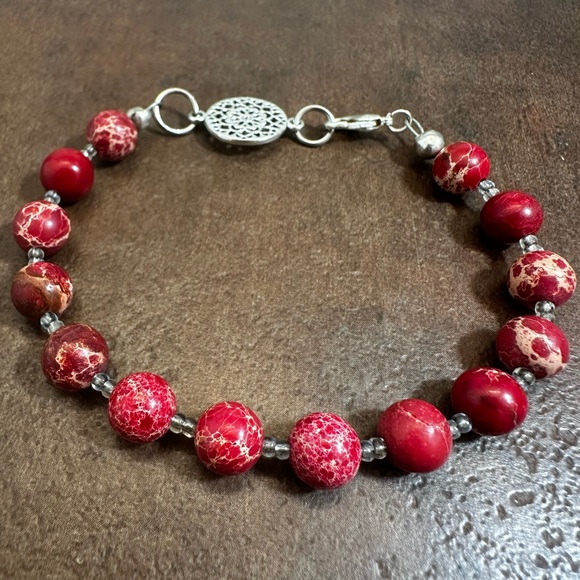 Handmade Red Sea Sidment Jasper Beaded Bracelet - Picture 1 of 5